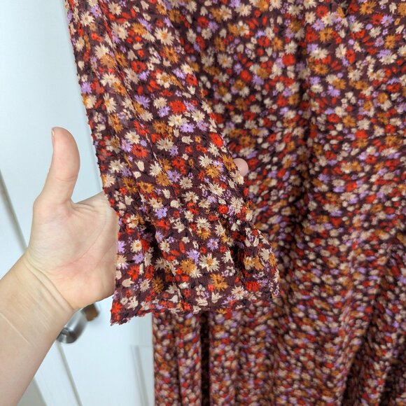 Madewell | Brown Multicolor Floral Faux Wrap Dress Size 0 - Picture 6 of 10